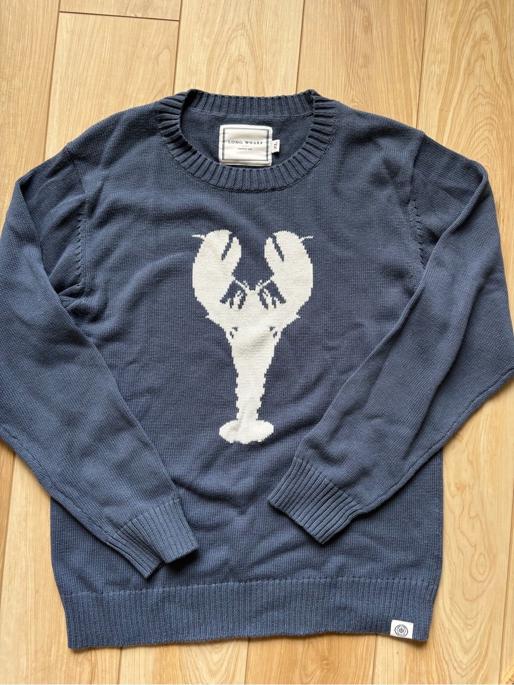Long Wharf Lobster Crewneck Slate Blue Cotton Beachy Coastal Nautical Preppy